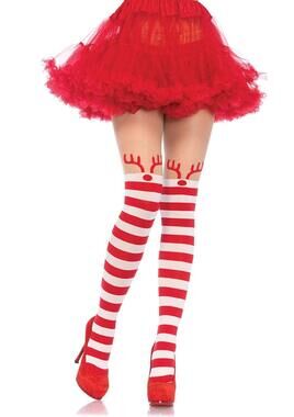 8737 Rudolph Pantyhose, Red/White Reindeer, One Size